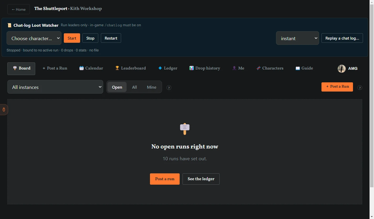 The Chat-log Loot Watcher panel at the top of the LFG Board in the desktop app.