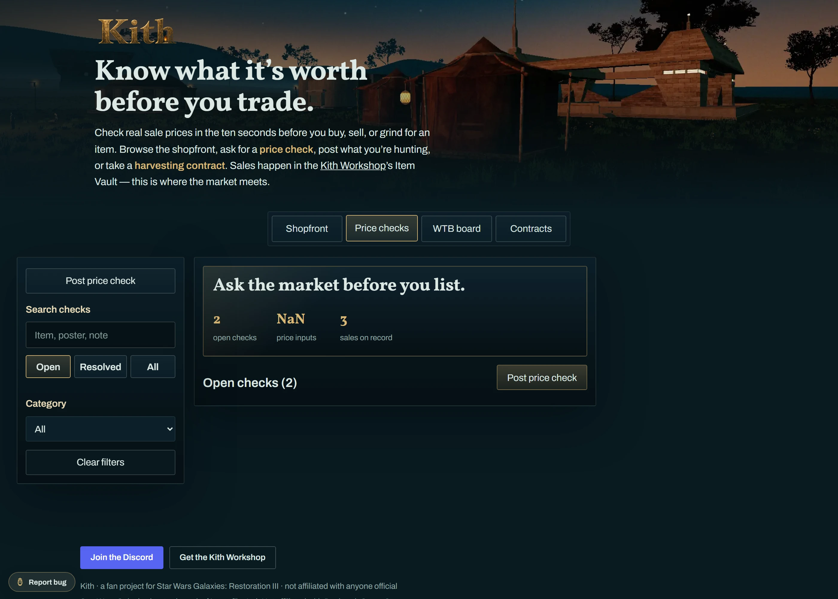 Price checks — post an item, collect appraisals, resolve it.