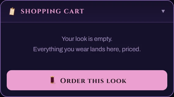 The Cart — what you have chosen, and what it costs.